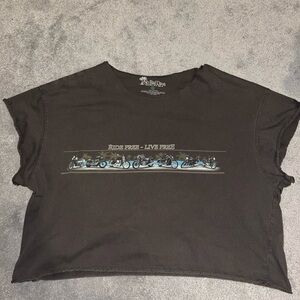 Distressed biker t-shirt “No Bad Days” brand free size cropped